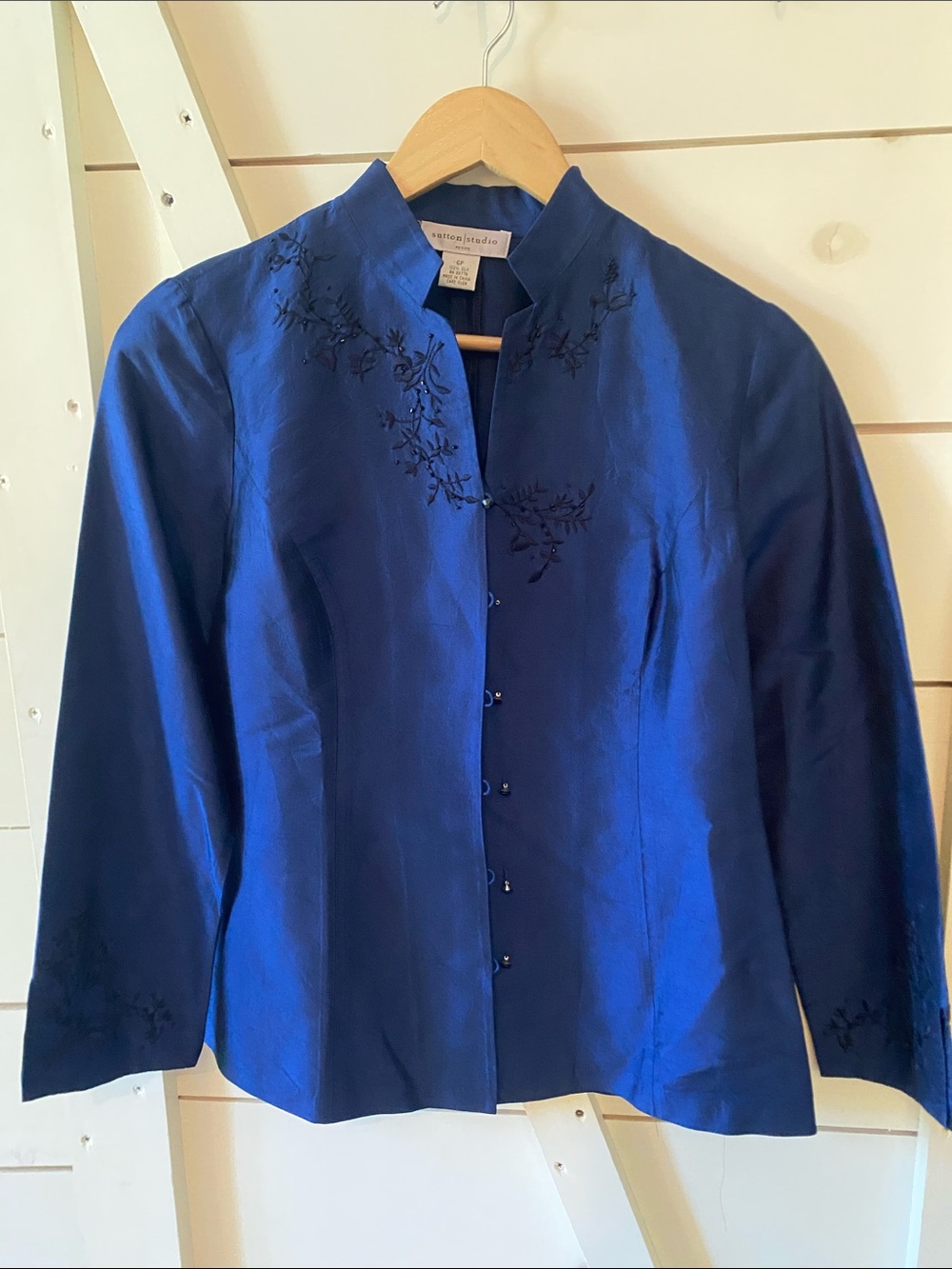 Sutton Studio Blue Silk Beaded Jacket